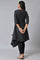 Black Embroidered Asymmetrical kurta Set