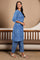 Blue Polka Dot Printed Pure Cotton Straight Kurta and Pants Co-ord Set