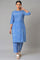 Blue Printed Kurta And Pants Co-Ord Set