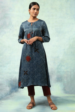 Indigo Ajrak Print A-Line kurta