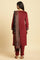 Maroon Velvet Embroidered Kurta, Pants And Jacquard Dupatta Set