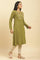 Olive Green Embroidered Acrylic Winter Kurta