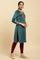 Teal Green Embroidered Velvet Winter Kurta