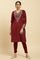 Maroon Embroidered Flared Velvet Kurta