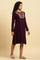 Purple Embroidered Winter Kurta And Tights Set