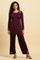 Purple Embroidered Asymmetrical Winter Kurta And Pants Set