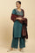 Blue Embroidered Velvet Winter Kurta, Pants And Shawl Set