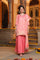 Blush Pink Yarn Dyed Short Festive Kurta, Embroidered Palazzo and Jacquard Dupatta Set