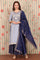 Blue Yarn Dyed Zari Embroidered Kurta, Palazzo and Dupatta Set