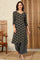 Black Geometric Printed V-Neck Rayon Crepe Kurta With Sequin Detailing