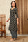 Black Geometric Printed V-Neck Rayon Crepe Kurta With Sequin Detailing