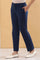 Blue Solid Straight Fit Cotton Pants With Pintuck Detail