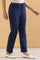 Blue Solid Straight Fit Cotton Pants With Pintuck Detail