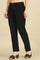 Black Solid Cotton Blend Straight Pants