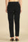 Black Solid Cotton Blend Straight Pants