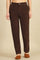 Brown Solid Cotton Blend Straight Pants