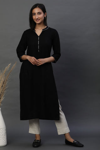 Black Mandarin Collar Casual Kurta