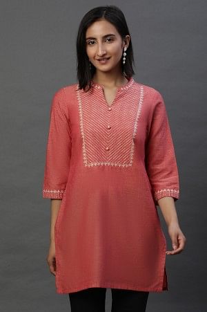 Burnt Coral Zari Embroidered Short Kurti