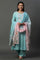 Blue Embroidered Kurta, Pants and Floral Printed Dupatta Set
