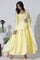 Yellow Chanderi Panelled Thread Work Anarkali Kurta, Churidar and Dupatta Set