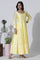 Yellow Chanderi Panelled Thread Work Anarkali Kurta, Churidar and Dupatta Set