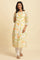 White Floral Printed Cotton Kurta