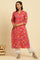 Red Floral Printed Straight Kurta