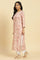 Pink Straight Kurta In White Floral Print