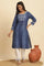 Blue Tie And Dye Printed Kurta With Embroidery