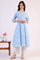 Light Blue Floral Printed Pure Cotton Anarkali Kurta and Straight Pants Set