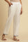 White Straight Pants With Embroidered Hemline