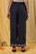 Blue Embroidered Parallel Pants