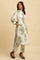 White Floral Printed Textured Cotton Kurta And Pants Co-Ord Set