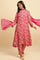 Pink Floral Printed A-Line Kurta, Pants And Dupatta Set