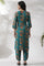 Teal Green A-Line Printed Kurta And Gathered Pants