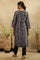 Black Multi-Coloured Hand Block Printed Satin Kurta