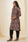 Black Shiny Chanderi Kurta In Multicoloured Block Print