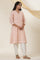 Pink V-Neck Jacquard Embroidered Kurta