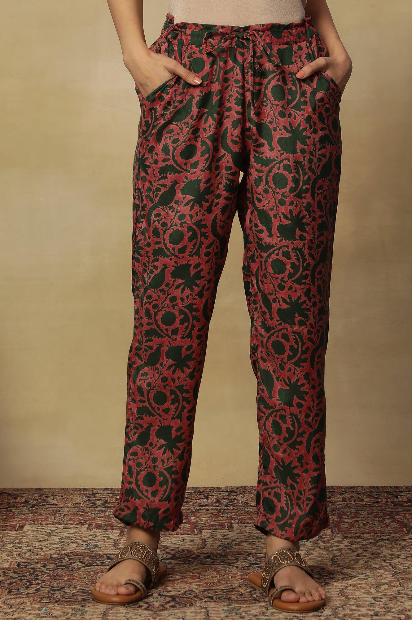 Jungle Green Block Printed Straight Pants