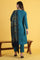 Blue Solid Zari Straight Kurta & Straight pant with Shawl Set