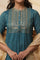Blue Embellished Lurex Stripes Kurta, Trousers and Dupatta Set