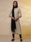 Beige Yarn-Dyed Striped Crinkled Kurta, Tights and Dupatta Set