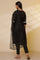 Black Shantung Embroidered Straight Kurta, Pants with Dupatta Set