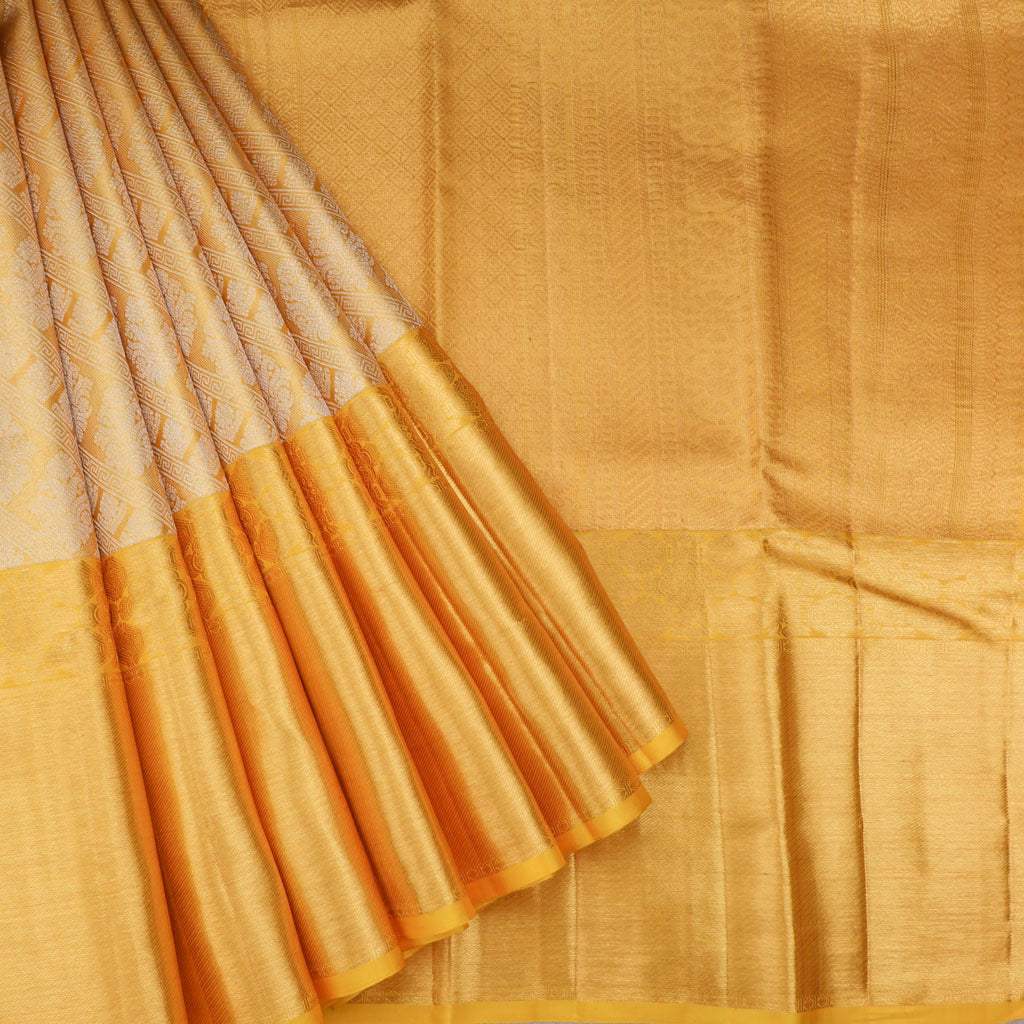 Canary Yellow Kanjivaram Silk Handloom Saree With Jaal Design