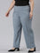 Women Solid Jean Blue Linen Cargo Pant