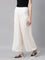 Women Solid Cream Mid Rise Shiny Palazzos