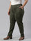 Women Solid Olive Green Mid Rise Suede Treggings