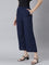 Women Solid Navy Mid Rise Linen Wide Pant