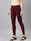Bright Maroon Cotton Stretch Ankle Length Leggings