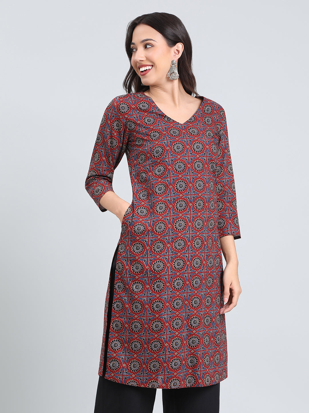 Cotton Ajrakh Medallion Print Straight Kurta